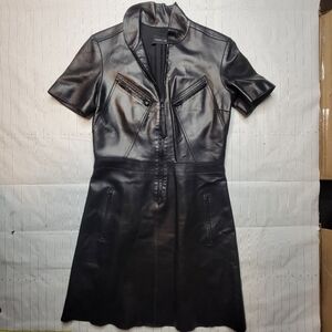 Derek Lam Agnello Lamb Leather Dress Sleeves Sz 8 Black Designer USA Pockets